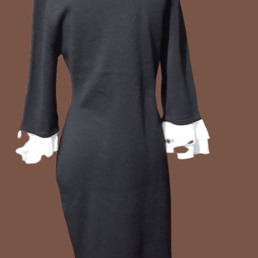 New "NWT" Nina Leonard Black Sweater Dress with White Cuff Details - Picture 5 of 9